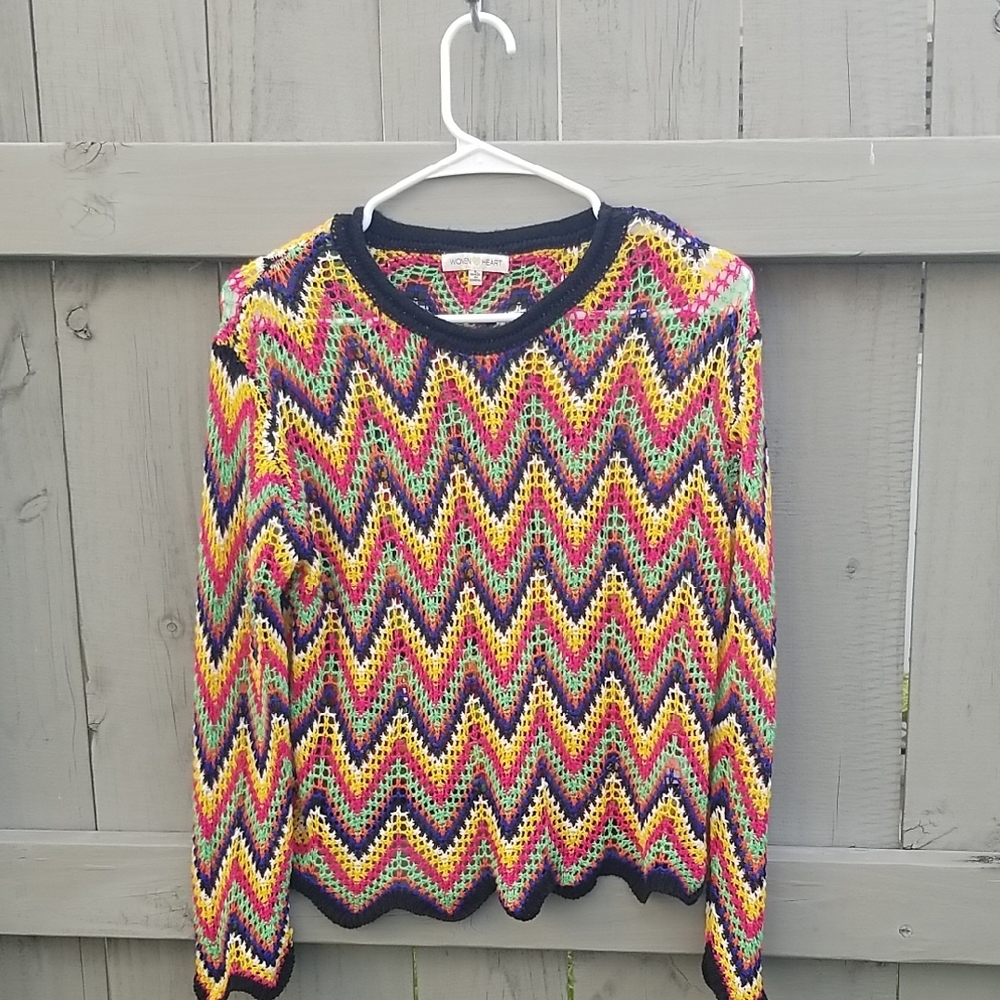 Woven Heart Vibrant Knit Sweater